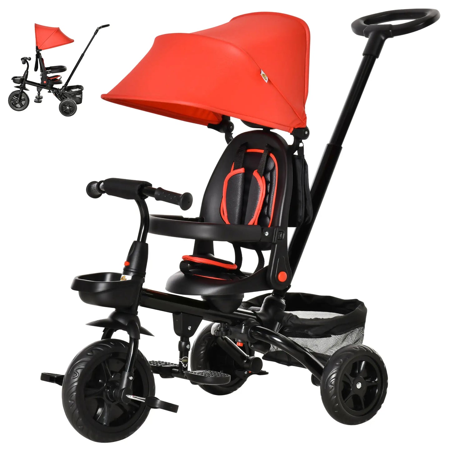 Toddler Tricycle, 4 in 1 Kids Trike, Adjustable Seat, Push Bike, Red Tricycles for Kids at Gallery Canada