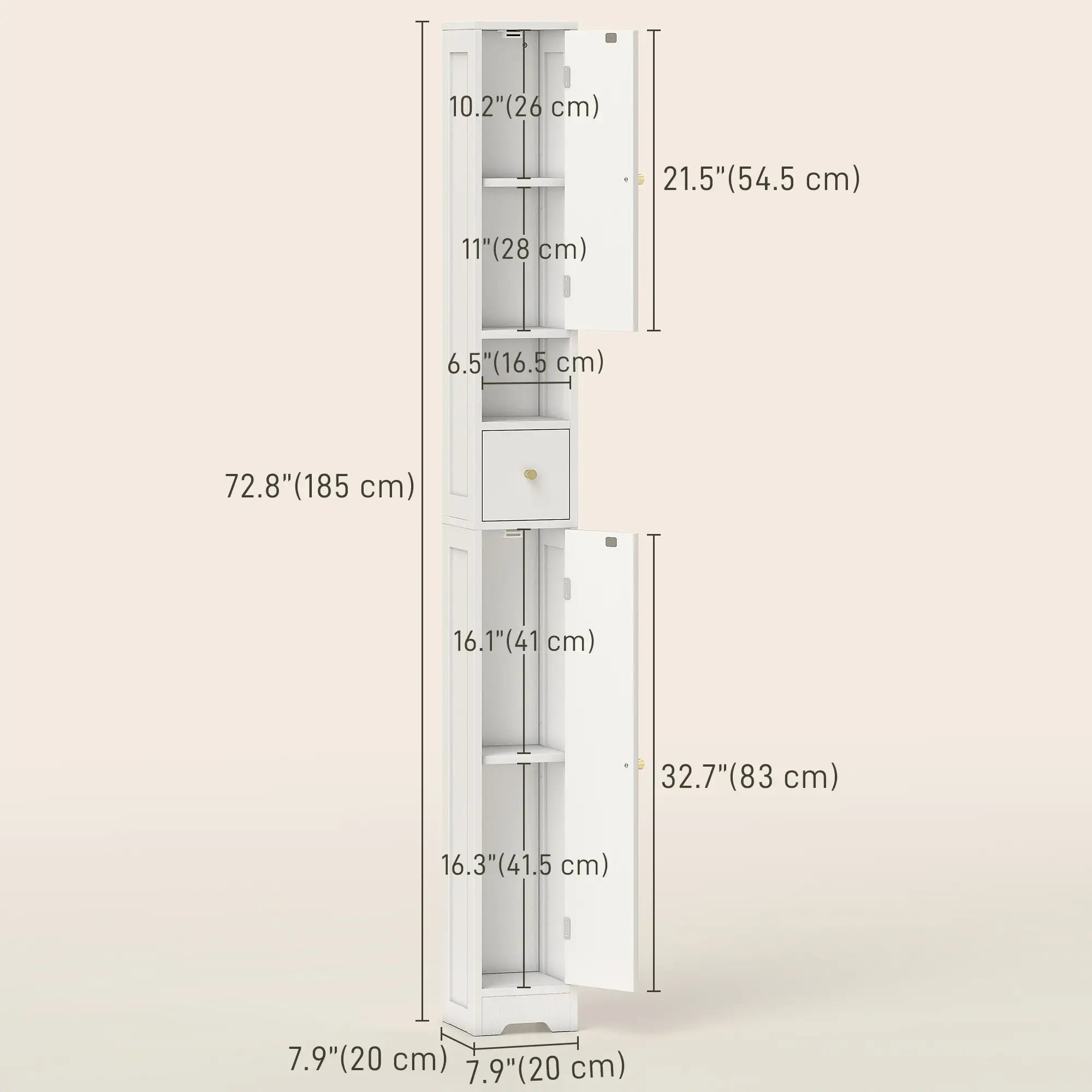 Tall Bathroom Cabinet, Modern Slim Storage, Arched Doors, White Freestanding Bathroom Cabinets at Gallery Canada