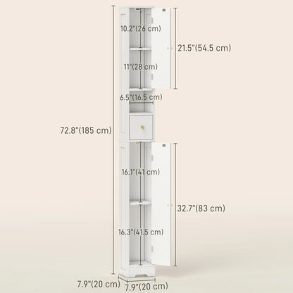 Tall Bathroom Cabinet, Modern Slim Storage, Arched Doors, White Freestanding Bathroom Cabinets at Gallery Canada
