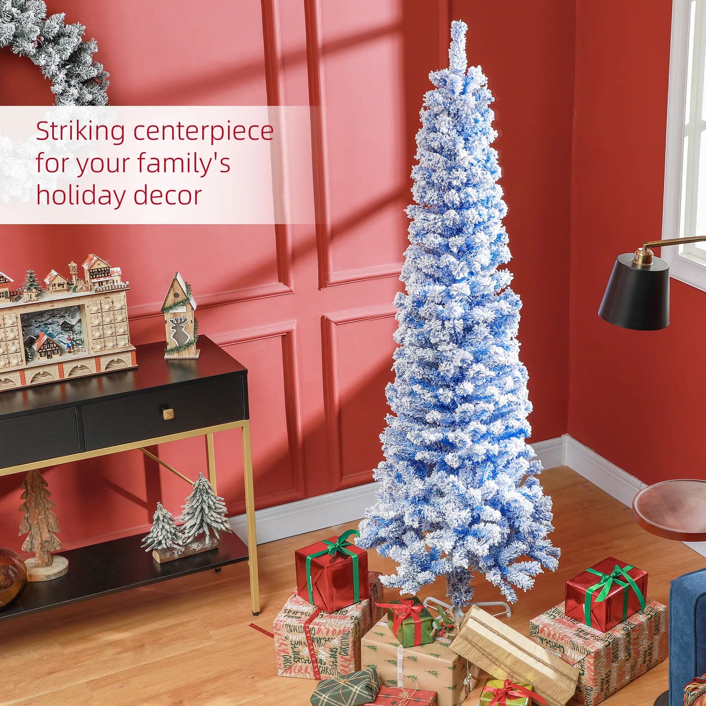 6ft Flocked Pencil Christmas Tree, Realistic Branch Tips, Blue Pencil Christmas Trees at Gallery Canada