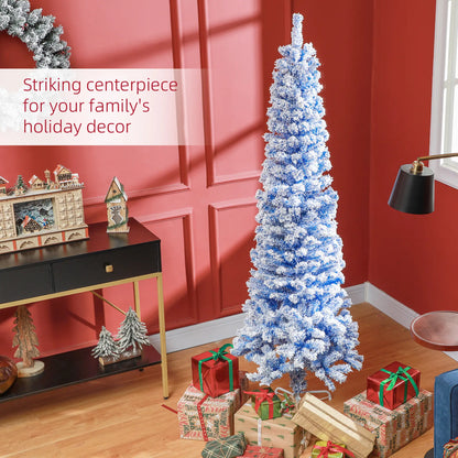 6ft Flocked Pencil Christmas Tree, Realistic Branch Tips, Blue Pencil Christmas Trees at Gallery Canada
