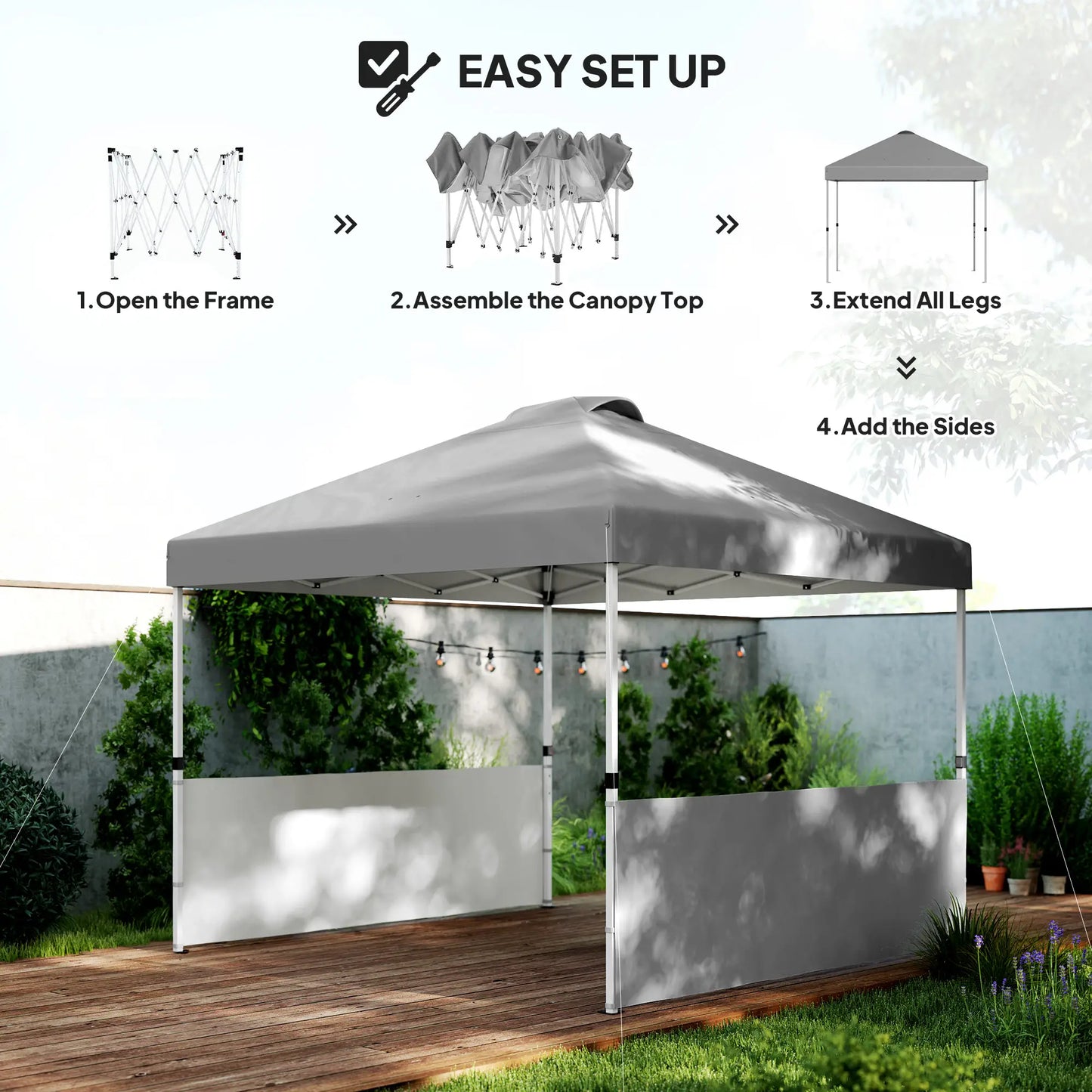 10' x 10' Pop Up Canopy Tent, 2 Half Sidewalls, UV50+, Dark Grey Pop Up Canopies at Gallery Canada