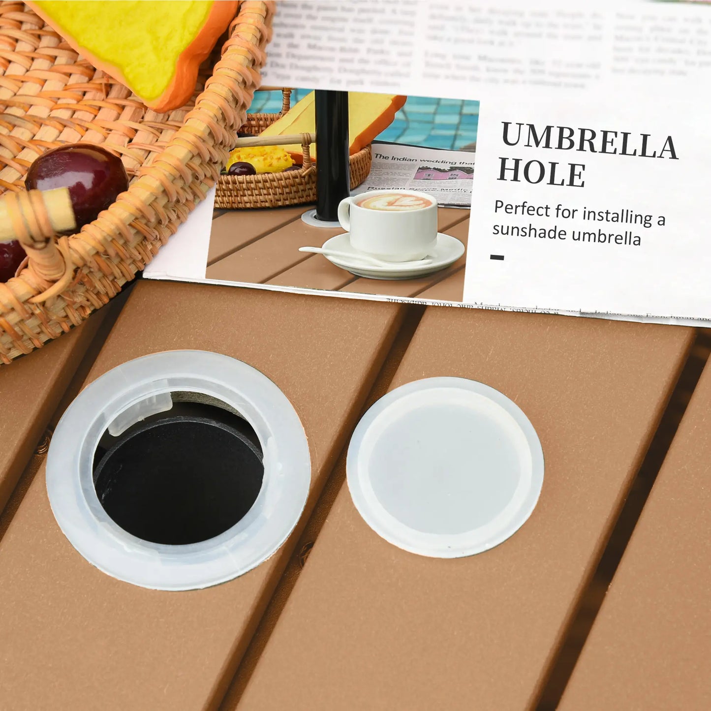 22" Square Steel Rattan Table, Umbrella Hole, Outdoor Patio, Brown Patio Side Tables at Gallery Canada