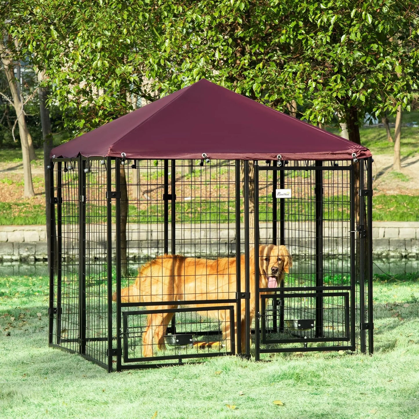 Large Steel Dog Kennel, 4.6ft x 4.6ft x 5ft, Lockable Playpen, UV-Resistant Canopy Houses, Kennels & Pens at Gallery Canada