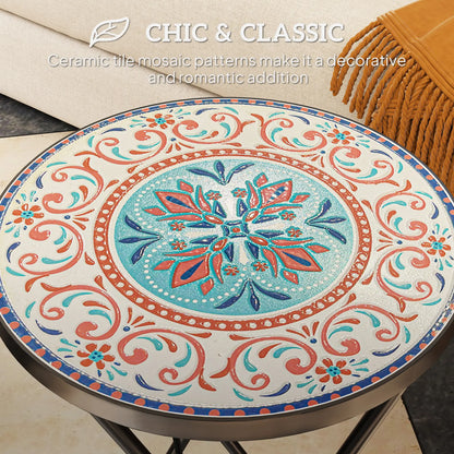 Mosaic Outdoor Patio Side Table, 14" Round, Mixed Colour, Colour Patio Side Tables at Gallery Canada