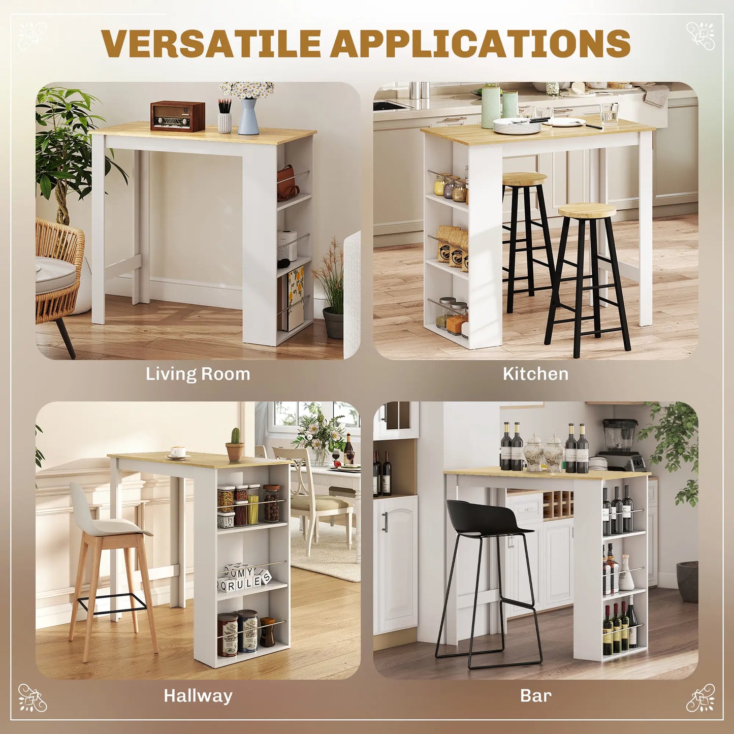 Modern Bar Table, 3 Storage Shelves, Kitchen Dining Room, White Bar Tables & Dining Tables at Gallery Canada