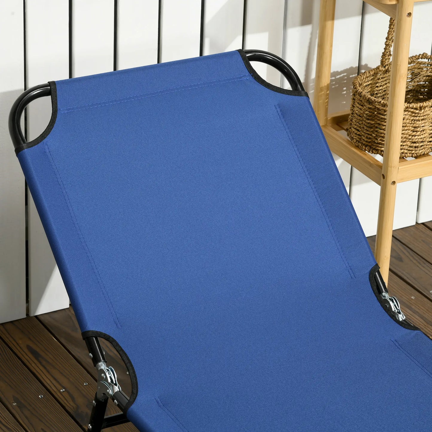 Set of 2 Folding Outdoor Lounge Chairs, Reclining Back, Breathable Mesh, Blue Lounger Chairs at Gallery Canada