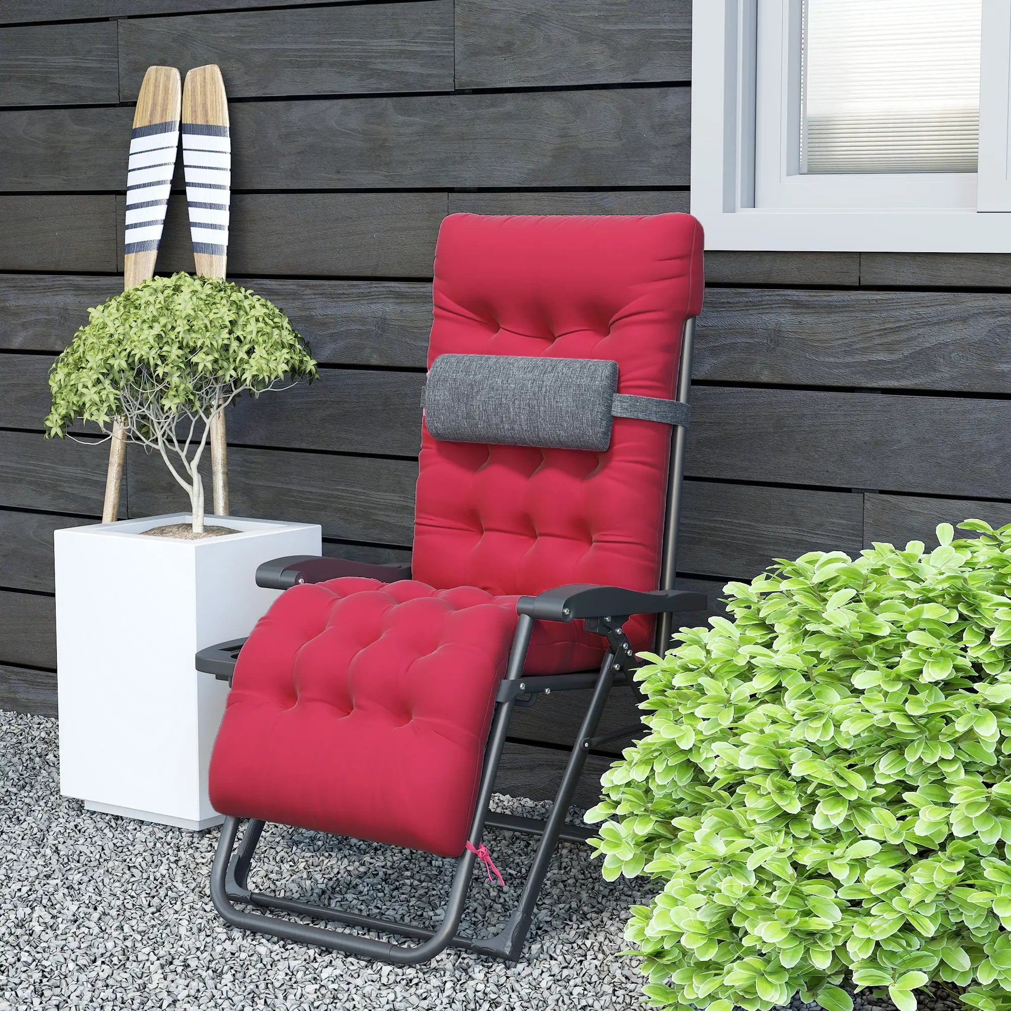 Padded Zero Gravity Chair, Folding Recliner, Patio Lounger with Cup Holder, Red Lounger Chairs at Gallery Canada