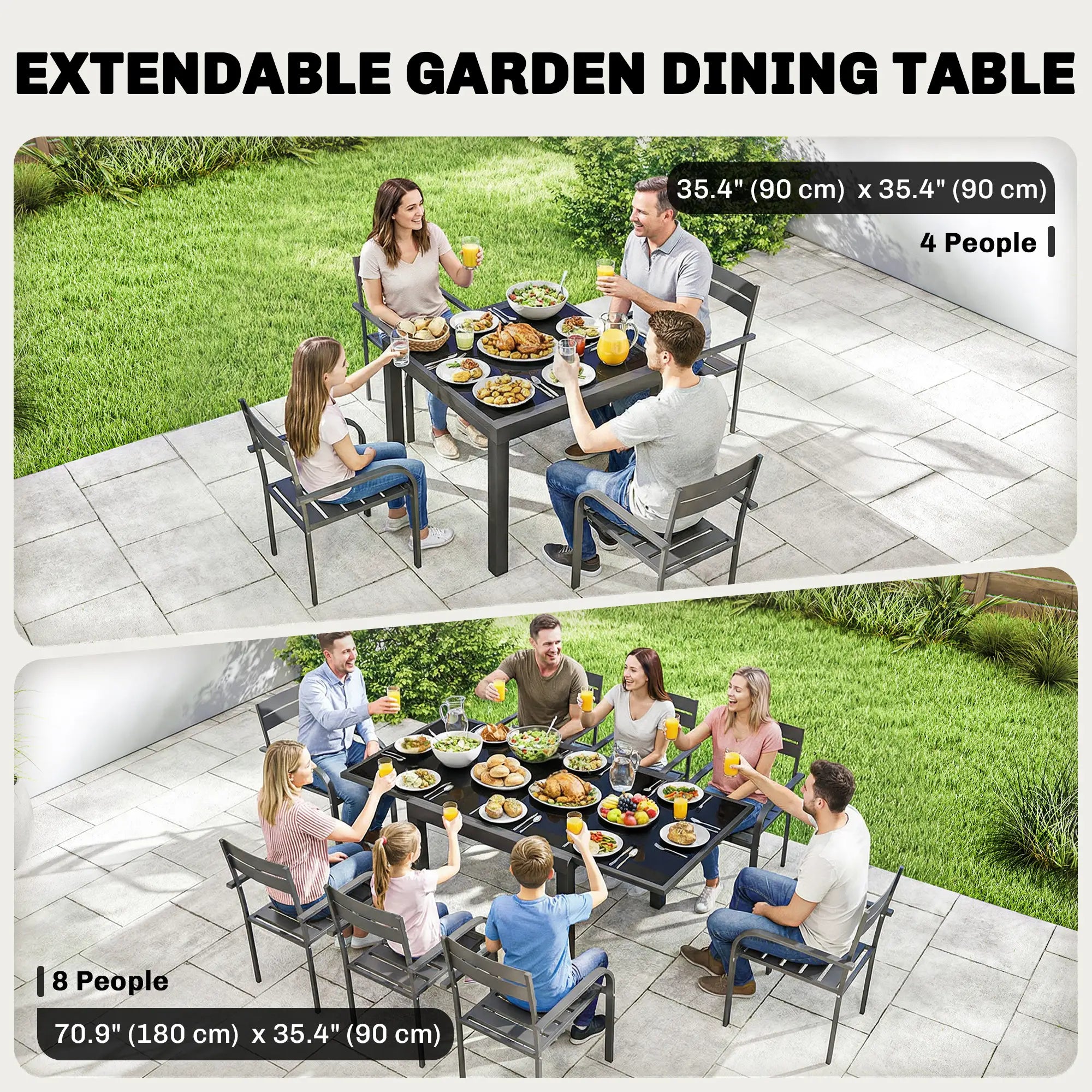 Aluminum Expandable Dining Table, Tempered Glass Tabletop, Black Patio Dining Tables at Gallery Canada