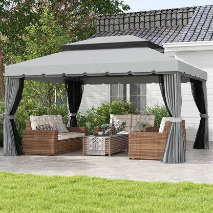 13' x 10' Gazebo, Polyester Roof, Mesh Sidewall, Aluminum Frame, Light Grey Gazebos at Gallery Canada