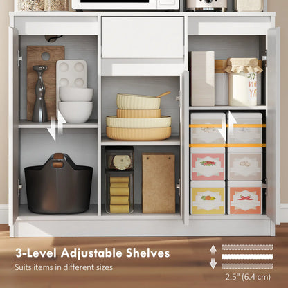 71 Inch Pantry Cabinet with Charging Station, Microwave Stand, Pegboard, White Kitchen Pantry Cabinets at Gallery Canada