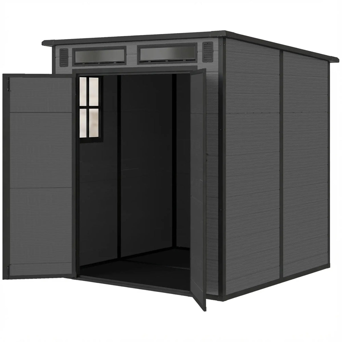 Abri de rangement extérieur 6' x 6', abri de jardin en plastique, gris foncé, gris foncé