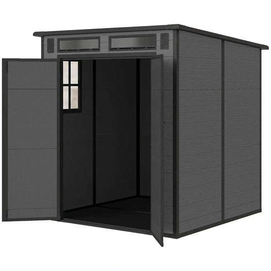 Abri de rangement extérieur 6' x 6', abri de jardin en plastique, gris foncé, gris foncé