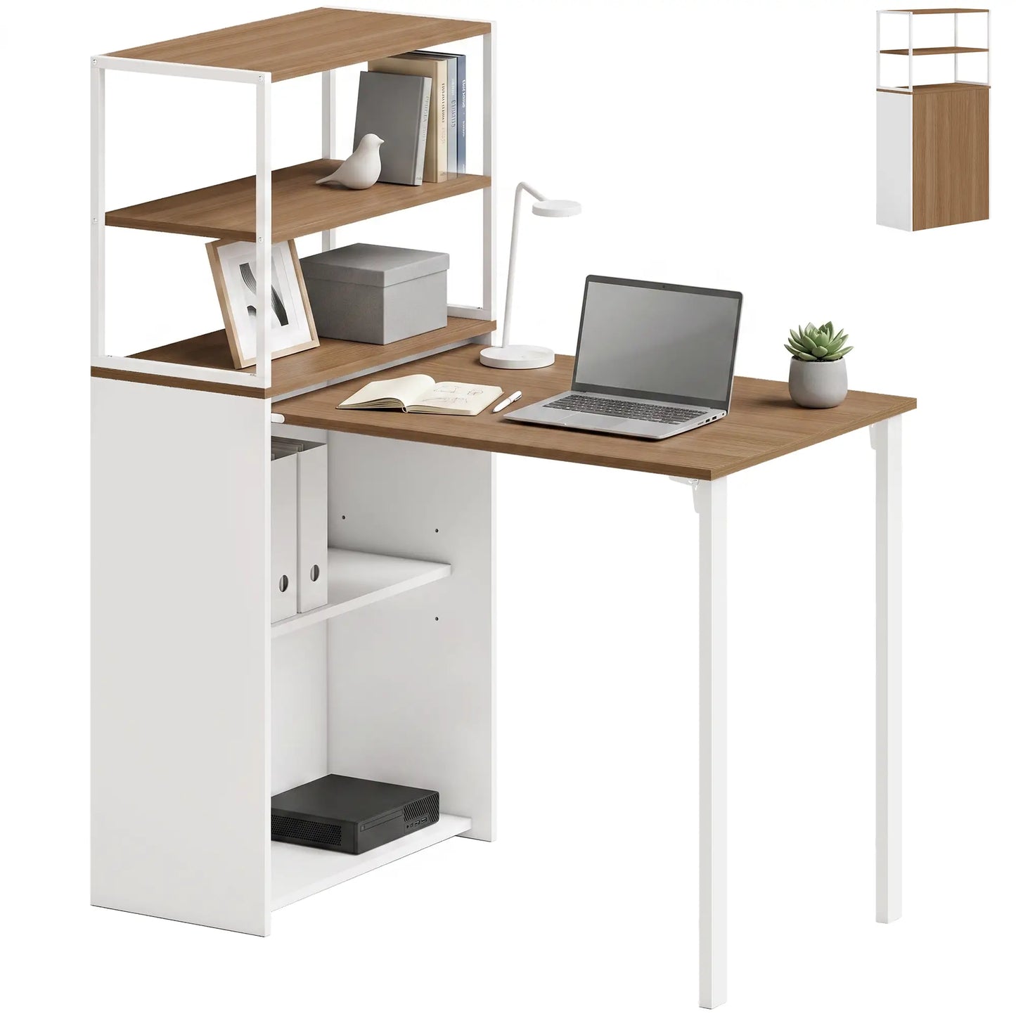 Folding Computer Desk With 4-Tier Bookshelf, Natural Computer Desks at Gallery Canada