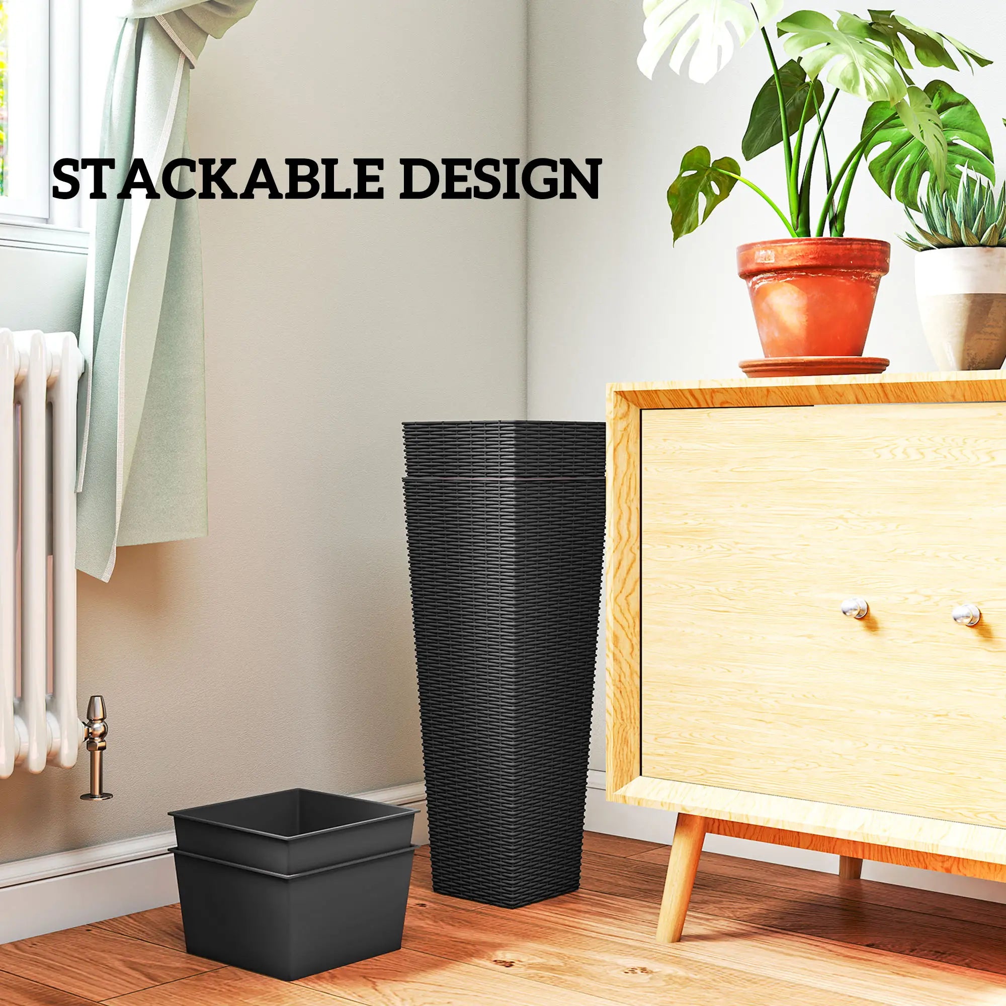 23.6 Inch Tall Planters, Set of 2 Plastic Flower Pots, Black Garden Accessories at Gallery Canada