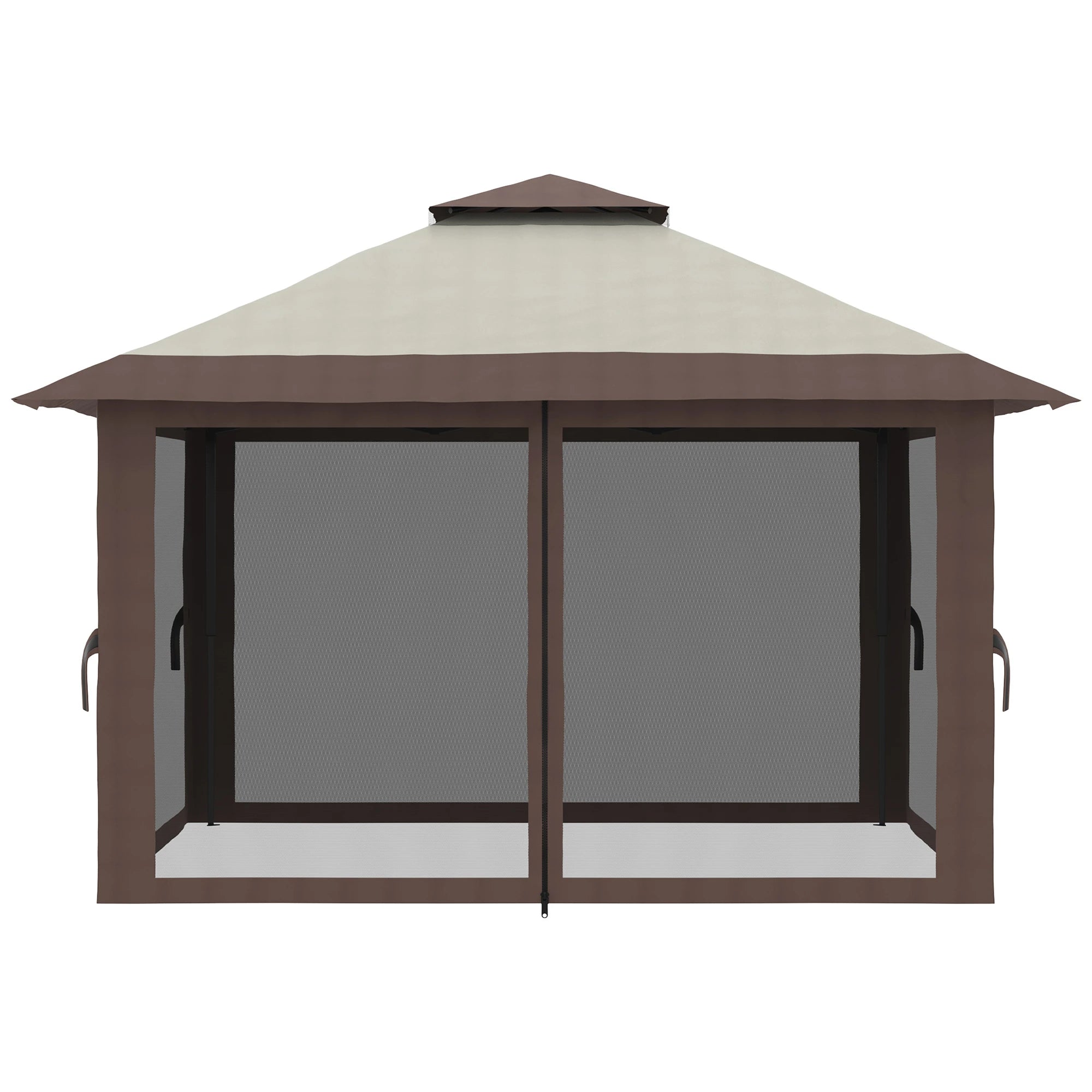 13' x 13' Pop Up Canopy, 2-Tier Roof Tent with Net, Beige Pop Up Canopies at Gallery Canada