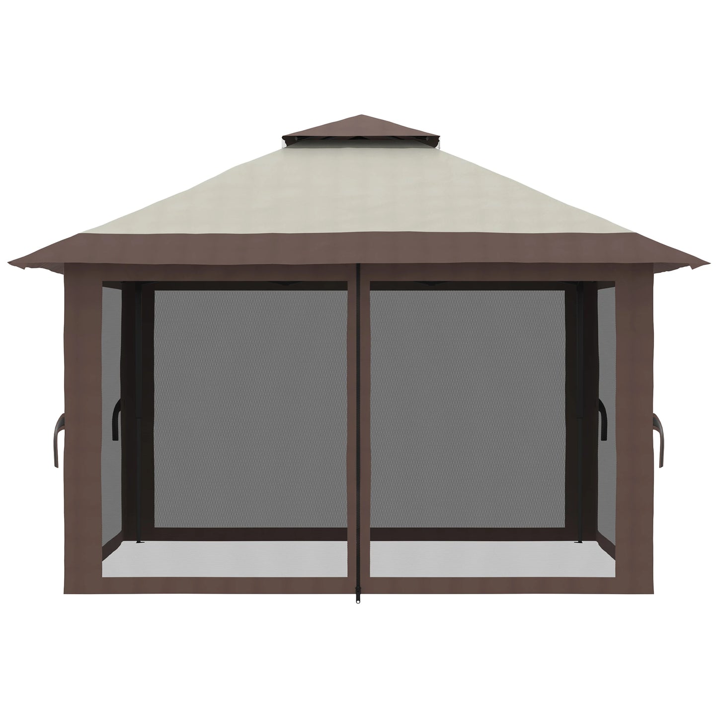 13' x 13' Pop Up Canopy, 2-Tier Roof Tent with Net, Beige Pop Up Canopies at Gallery Canada