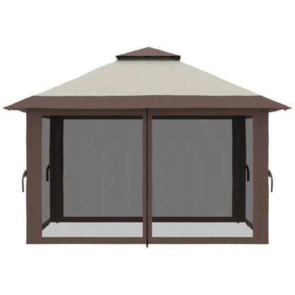 13' x 13' Pop Up Canopy, 2-Tier Roof Tent with Net, Beige Pop Up Canopies at Gallery Canada