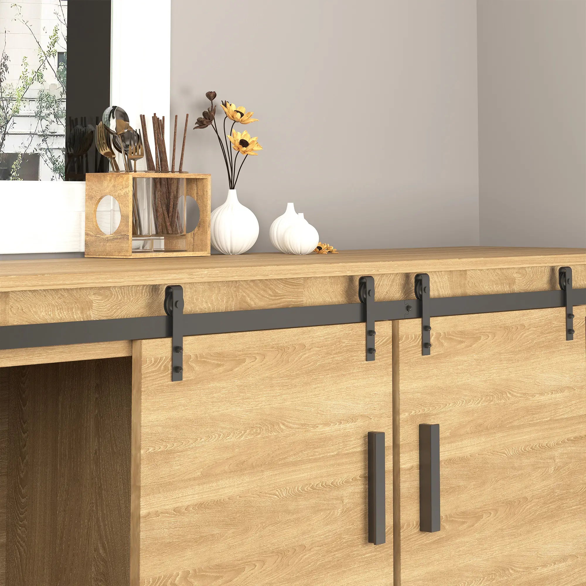 Mini Sliding Barn Door Hardware Kit, Double Doors, 17.7