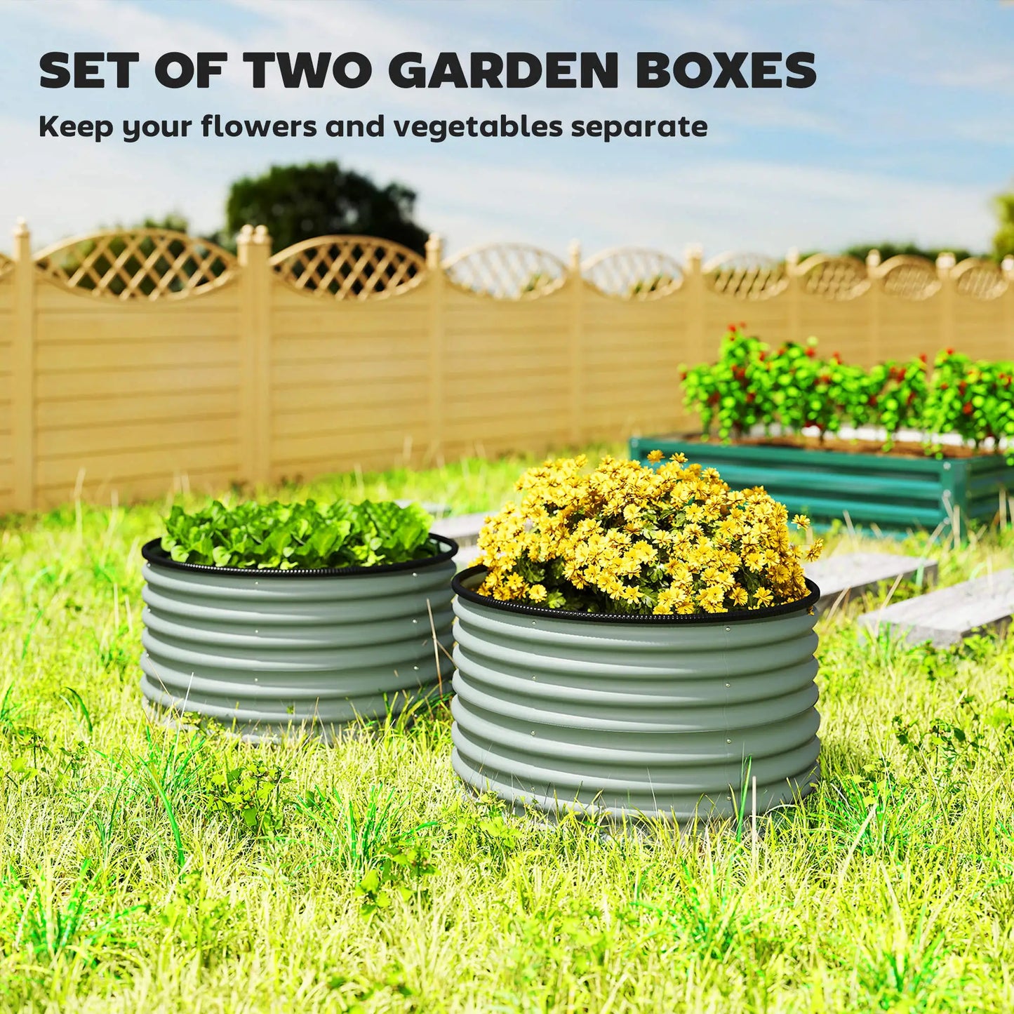 Set Of 2 Metal Raised Garden Beds, Easy To Assemble, Green