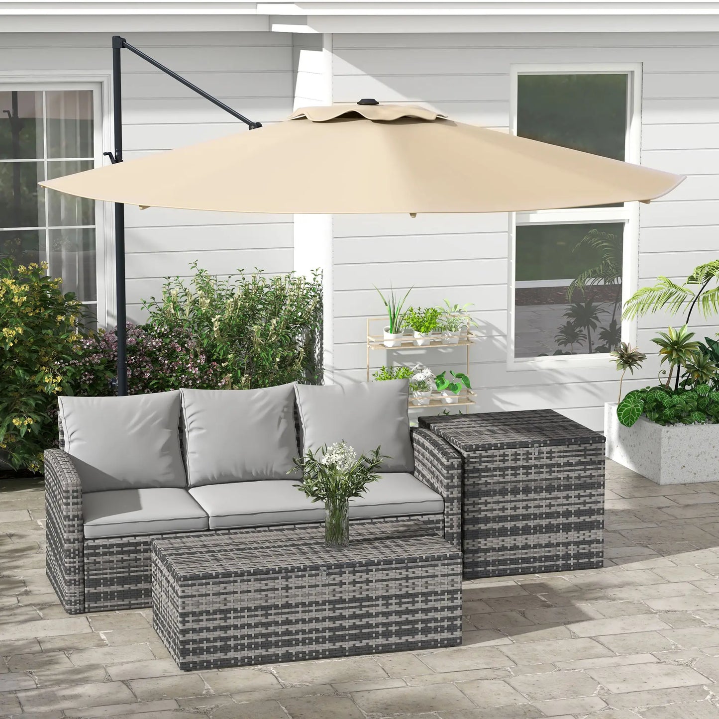 10 FT Cantilever Umbrella, Aluminum, 360° Rotation, Crank, Tilt, Khaki Cantilever Umbrellas at Gallery Canada