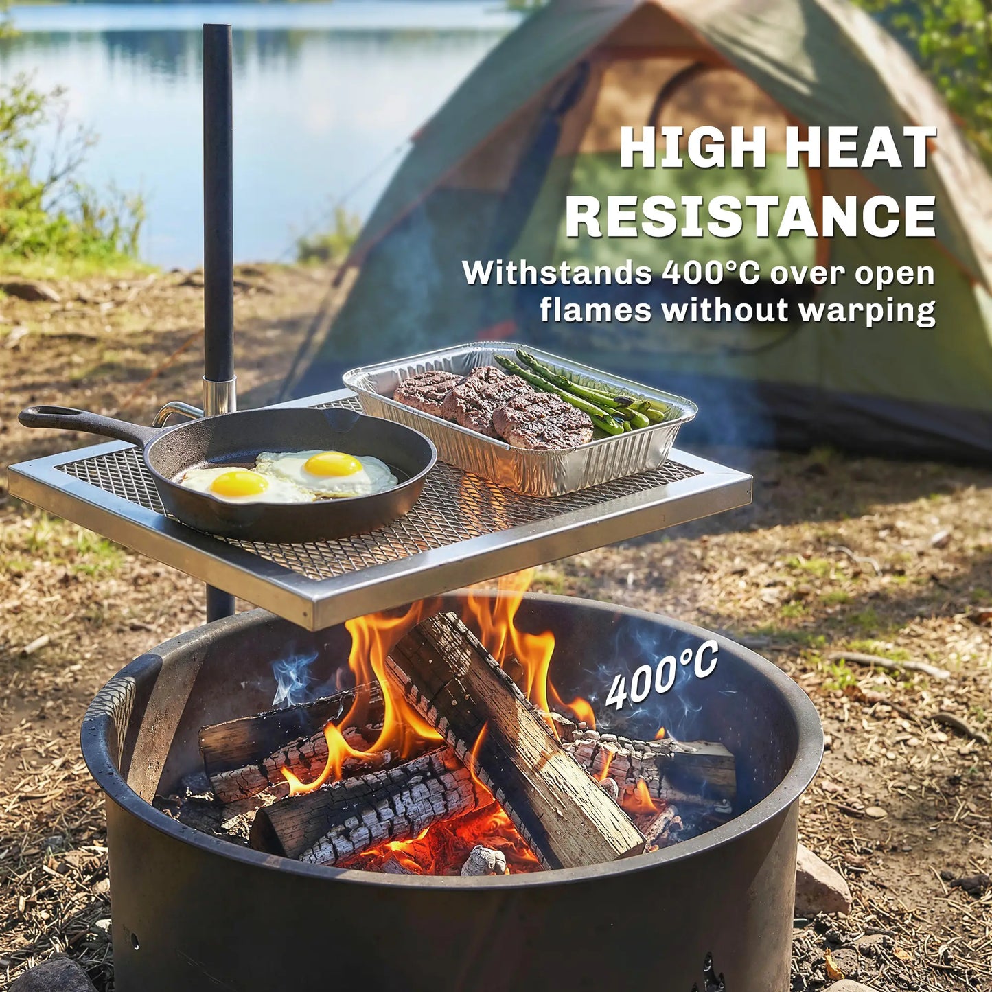 Swivel Campfire Grill, 360 Adjustable Heavy Duty Chrome Steel, Silver Charcoal BBQ Grils at Gallery Canada