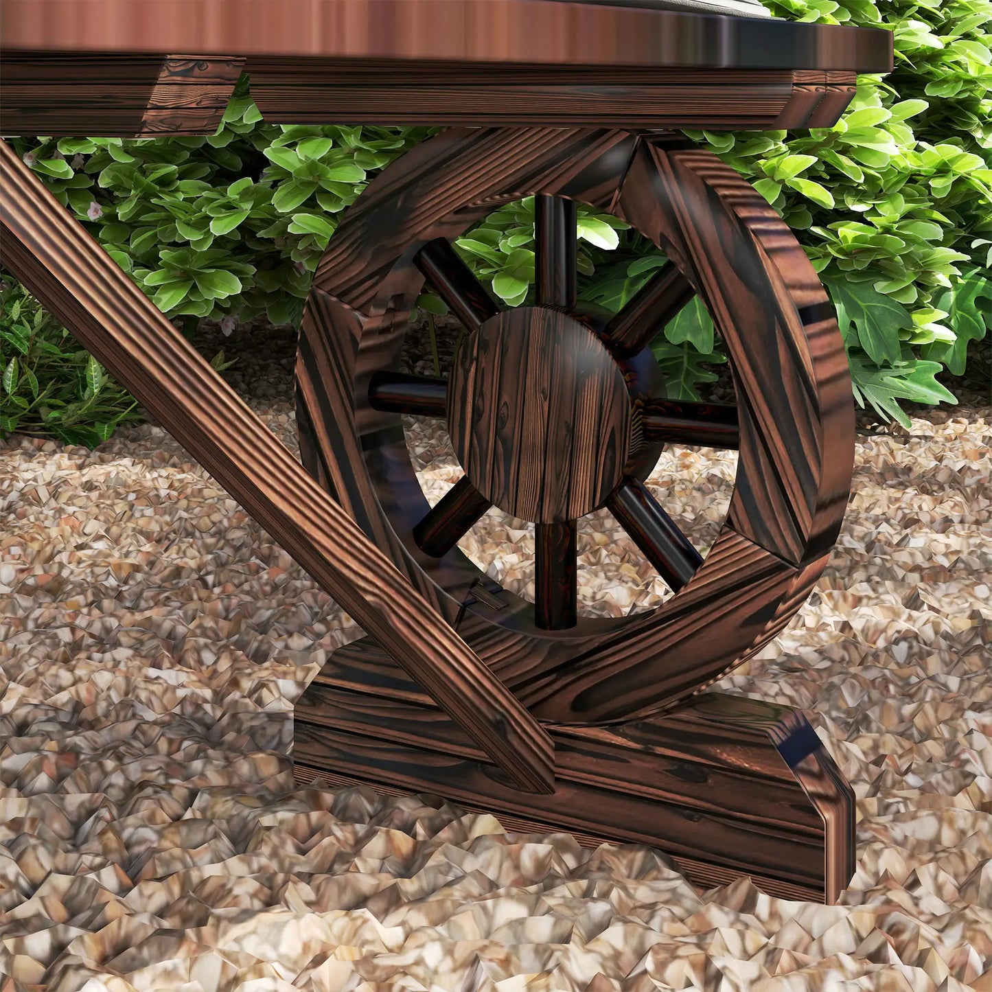 2-Person Outdoor Bench, Wood Garden Bench with Wagon Wheel Legs, Carbonized Outdoor Benches at Gallery Canada