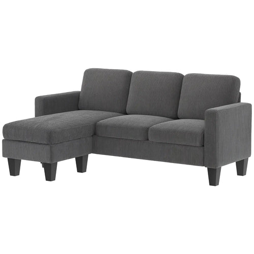 L Shaped Sectional Sofa, With Changeable Chaise Ottoman, Dark Grey