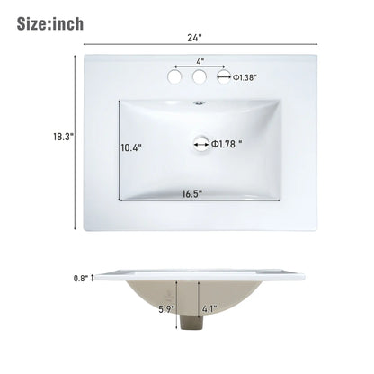 24" Bathroom Vanity, 4 Drawers, Ceramic Sink, Solid Wood, Green+White Sink Cabinets at Gallery Canada
