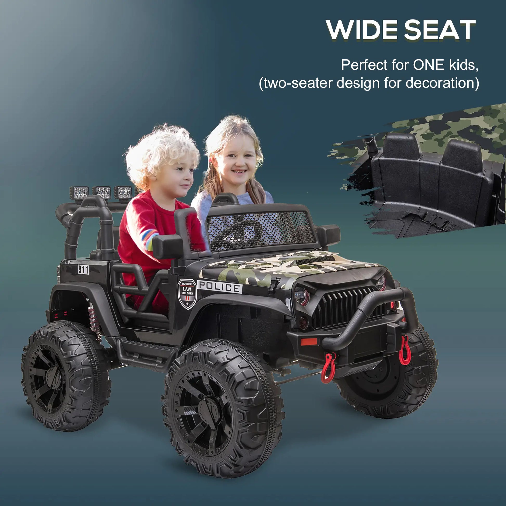 12V Kids Jeep Ride On Police Car, Parental Remote, Camouflage Electric Toy Cars at Gallery Canada