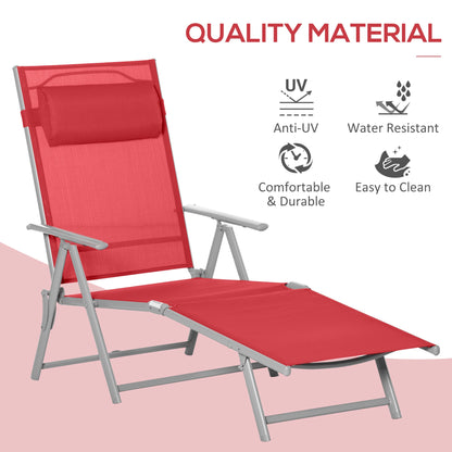Outdoor Folding Chaise Lounge, Steel Recliner, 7 Adjustable Positions, Red Lounger Chairs at Gallery Canada