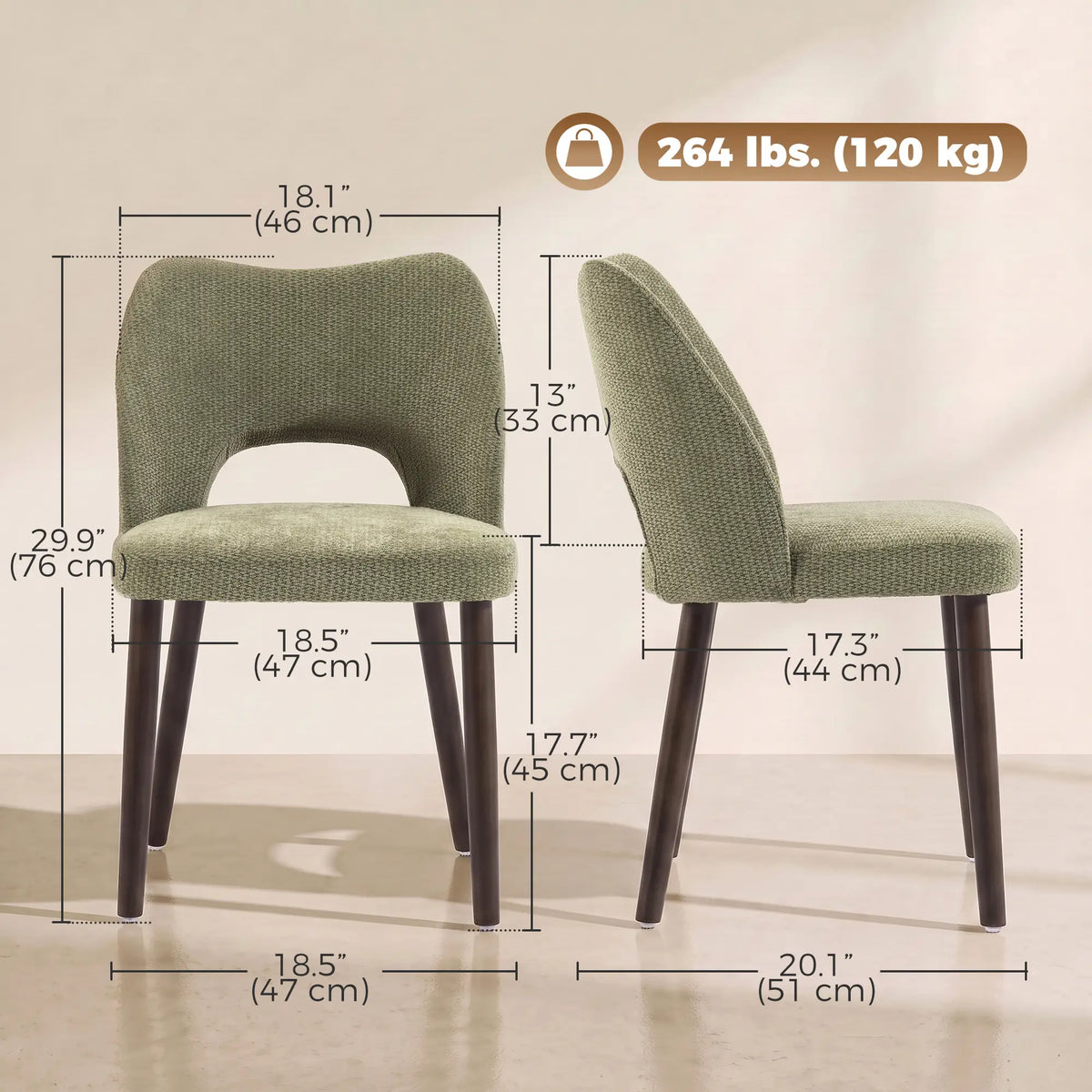 Chenille Upholstered Dining Chairs Set, Green