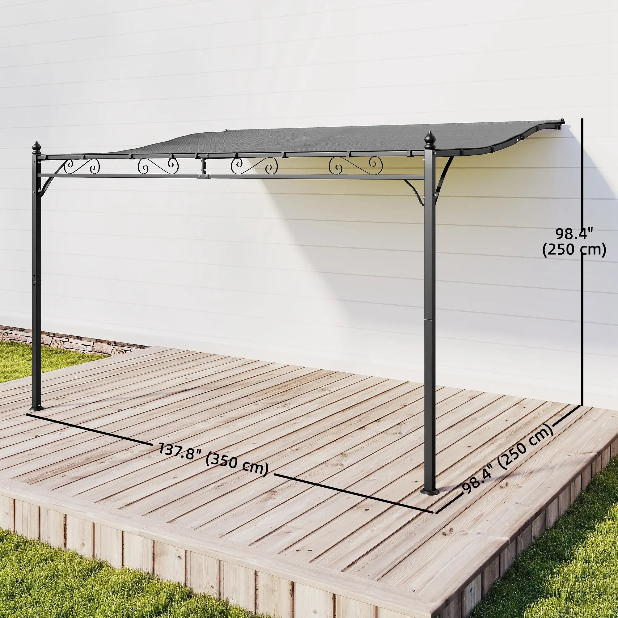 Outdoor Pergola, 11.5' x 8.2' Wall Mounted, Metal Frame, UPF30+, Garden Gazebo Pergolas at Gallery Canada