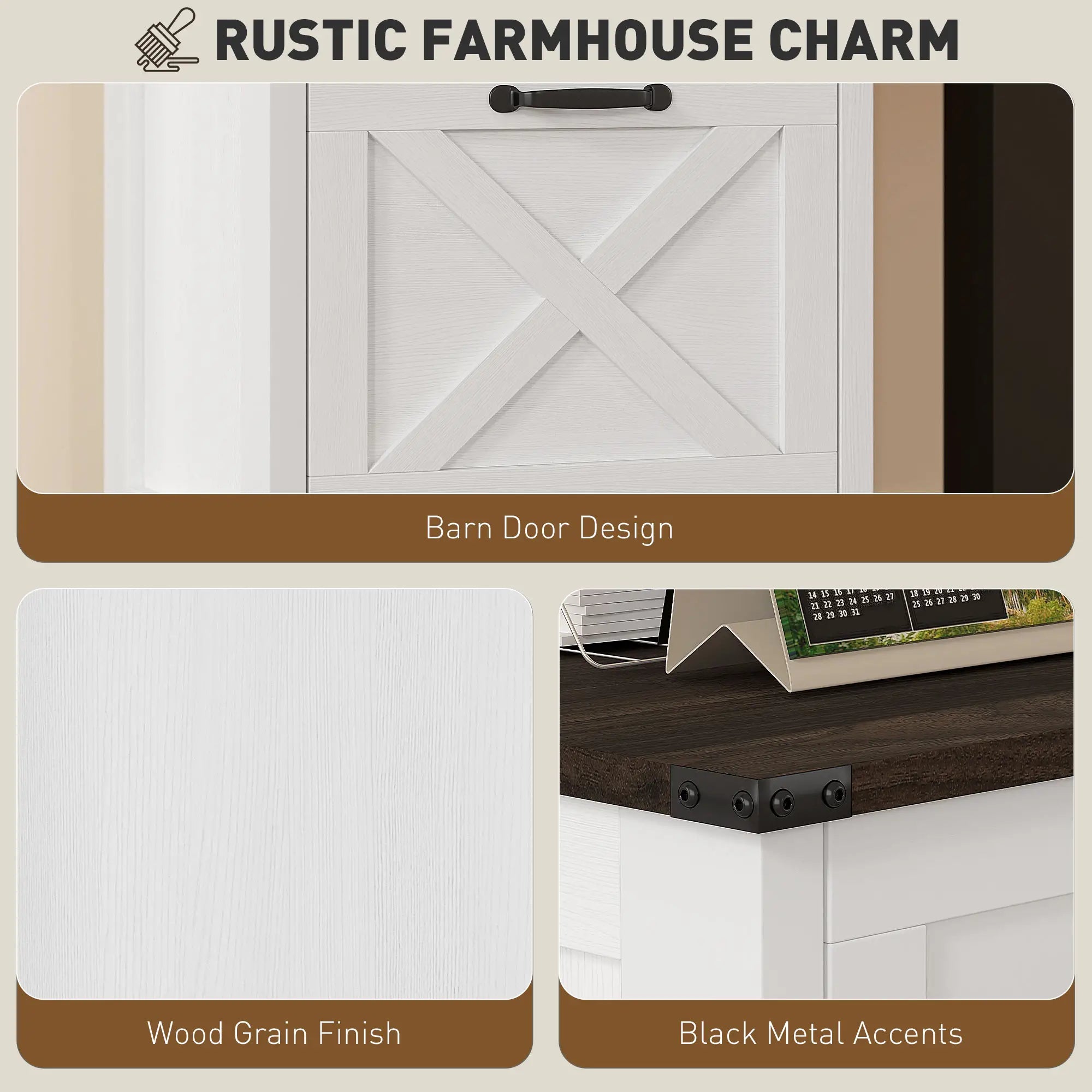 2 Drawer Vertical Filing Cabinet, Rustic Farmhouse, A4 Letter Size, Distressed White, White Office Cabinets & Cupboards at Gallery Canada