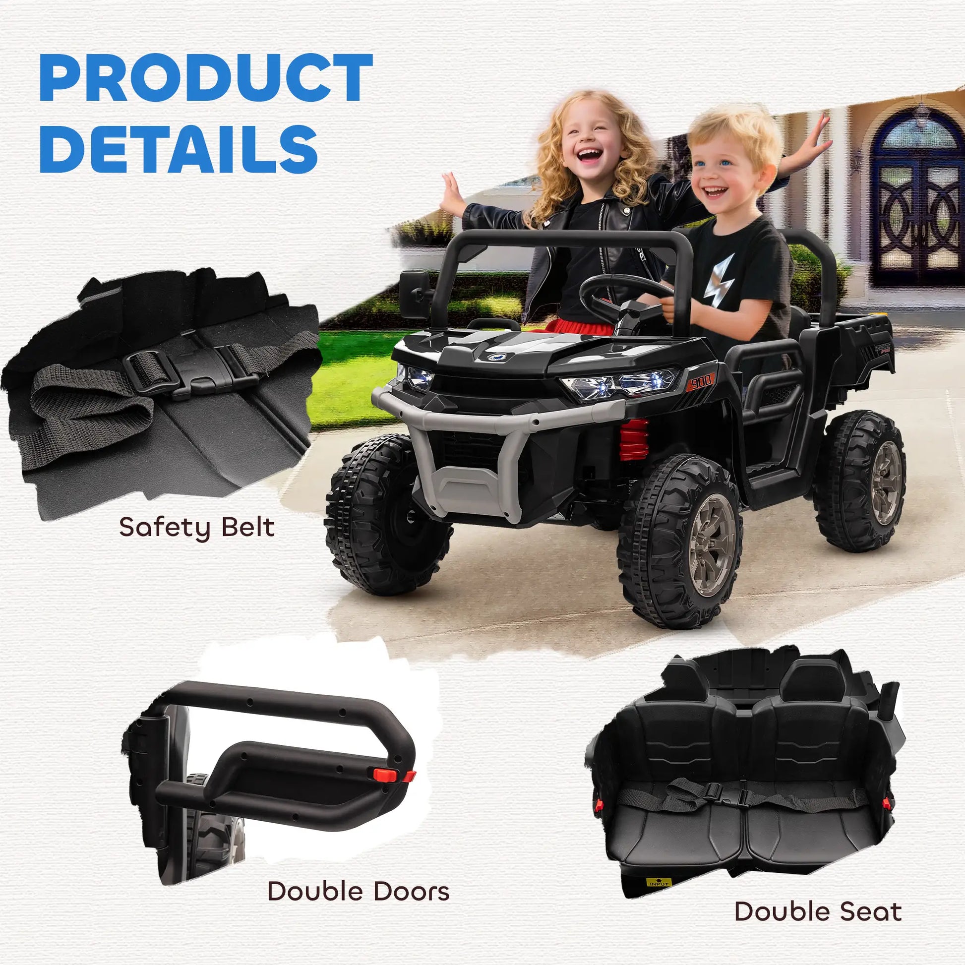 12V Ride On Car, Two-Seater, Electric Bucket, Shovel, Remote Control, Black Electric Toy Cars at Gallery Canada