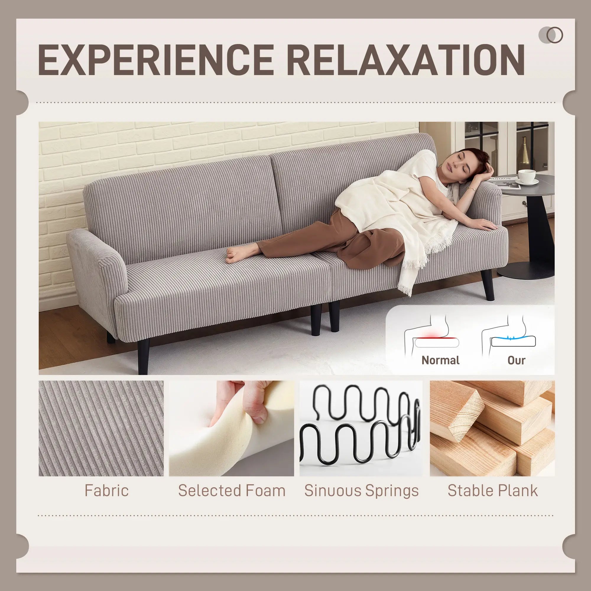 Modern 3 Seater Sofa, Corduroy Loveseat, Rubberwood Legs, Beige 3-Seater Sofas at Gallery Canada