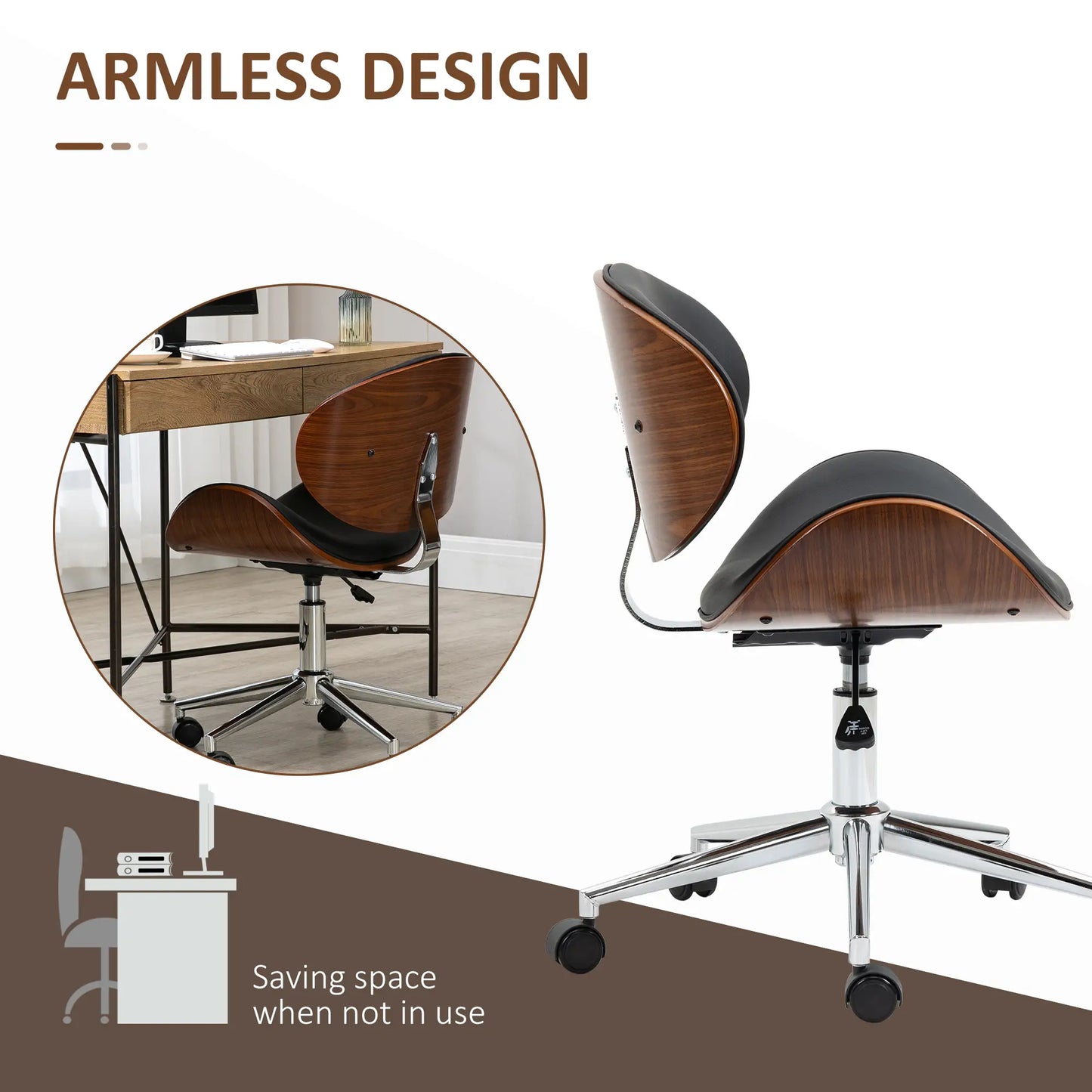 Faux Leather Bentwood Office Chair, 360 Swivel Wheels, Adjustable Height, Black Task Chairs at Gallery Canada