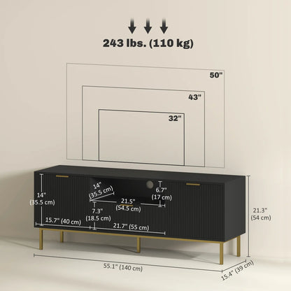 Modern TV Console, 50 Inch, With RGB LED Lights, Soft Close Doors, Black TV Stands at Gallery Canada