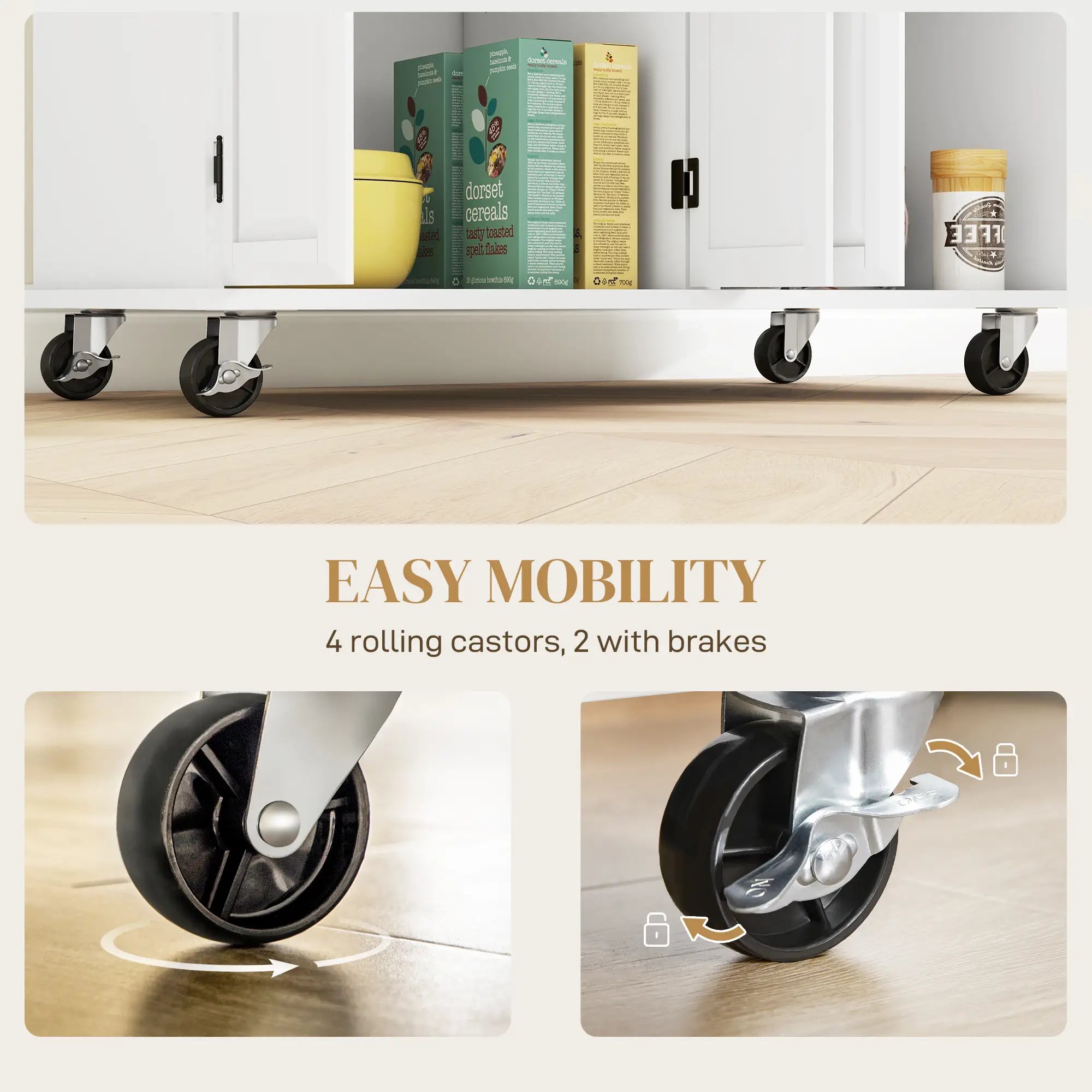 Kitchen Island on Wheels, Rubberwood Top, 2 Drawers, 4 Doors, Adjustable Shelves Kitchen Islands & Kitchen Carts at Gallery Canada