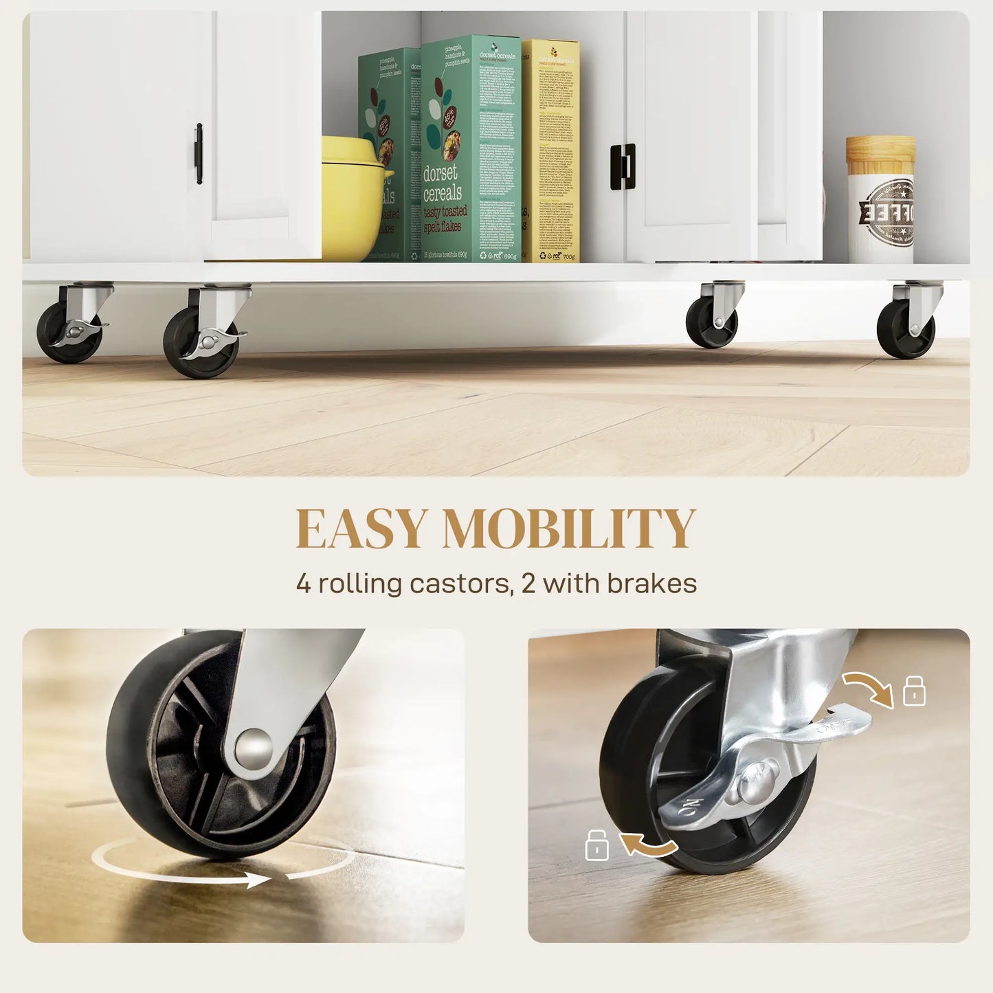 Kitchen Island on Wheels, Rubberwood Top, 2 Drawers, 4 Doors, Adjustable Shelves Kitchen Islands & Kitchen Carts at Gallery Canada