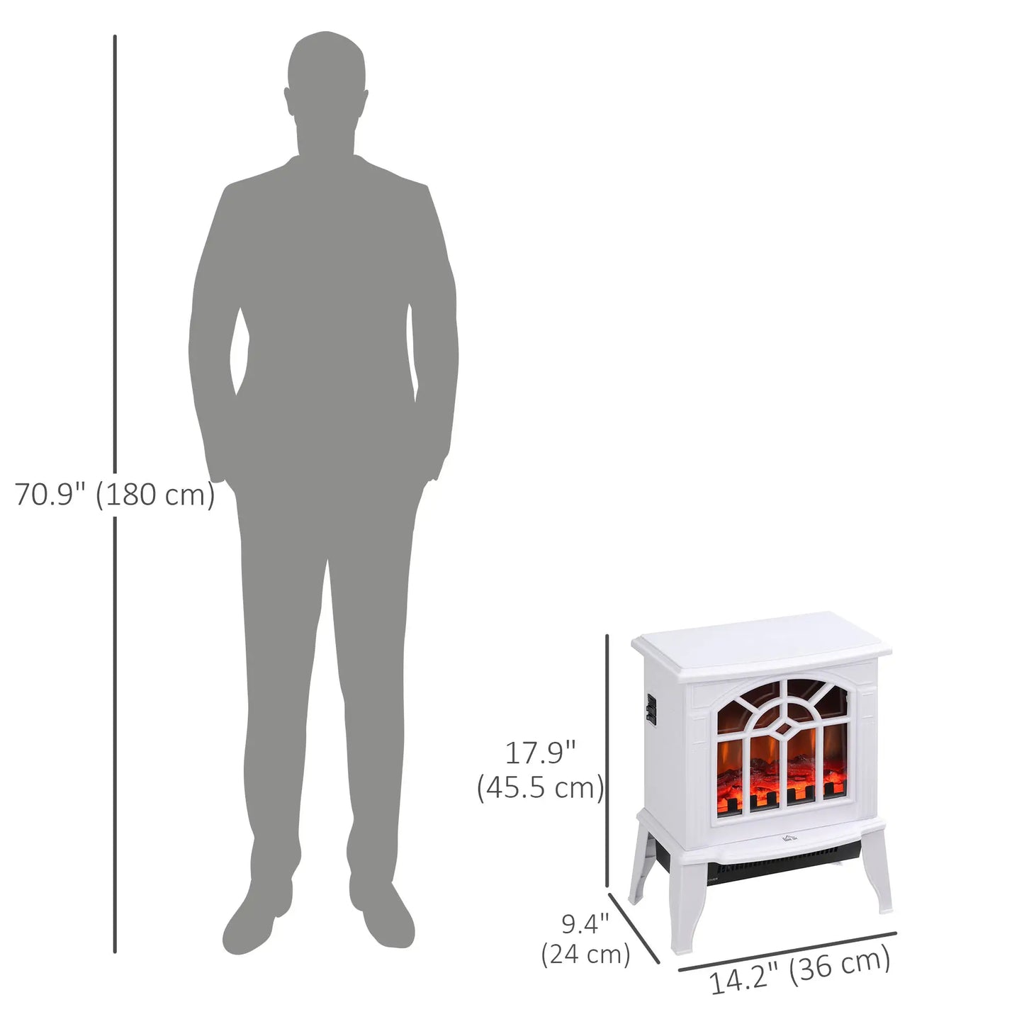 Electric Fireplace Heater, Freestanding Stove, Realistic Flame, Overheat Protection, 750W/1500W, White Electric Fireplaces at Gallery Canada