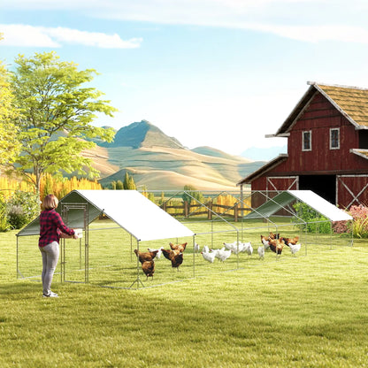 Metal Chicken Coop With Water And UV Protection Cover, 39.4' x 9.8' x 6.4' Chicken Coops at Gallery Canada