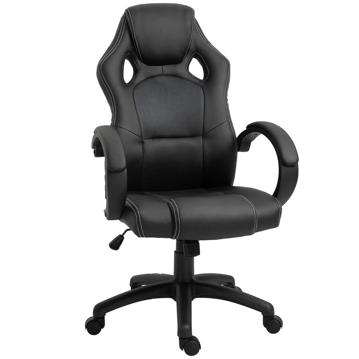 Chaise de jeu de course, Roues pivotantes, Appuie-tête rembourré, Fonction d'inclinaison, Gris