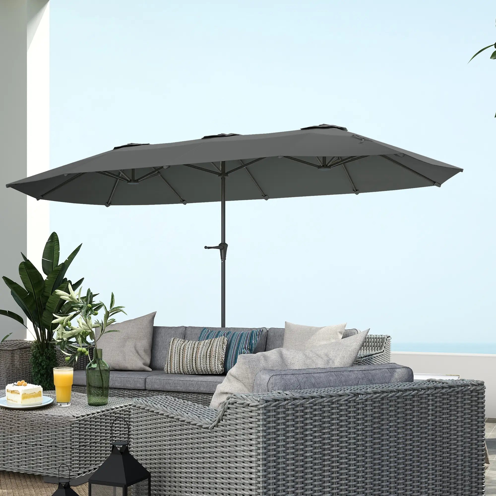 13ft Double-Sided Patio Umbrella, Crank Handle, Light Grey Sun Umbrellas at Gallery Canada