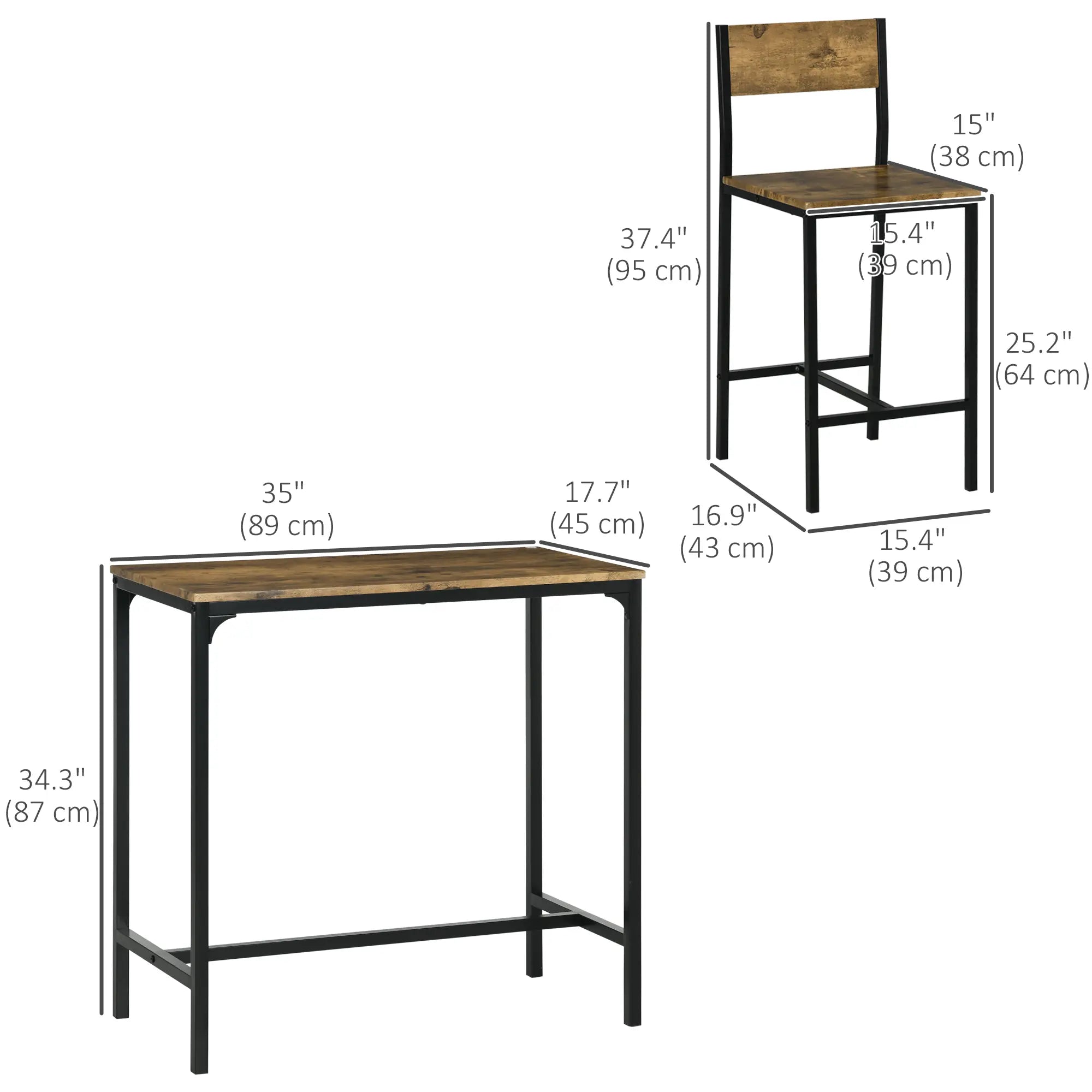 Industrial Bar Table Set, 3 Piece, 2 High Back Stools, Rustic Brown Bar Sets at Gallery Canada