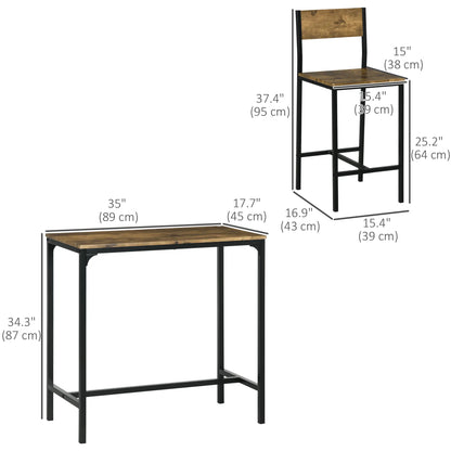 Industrial Bar Table Set, 3 Piece, 2 High Back Stools, Rustic Brown Bar Sets at Gallery Canada