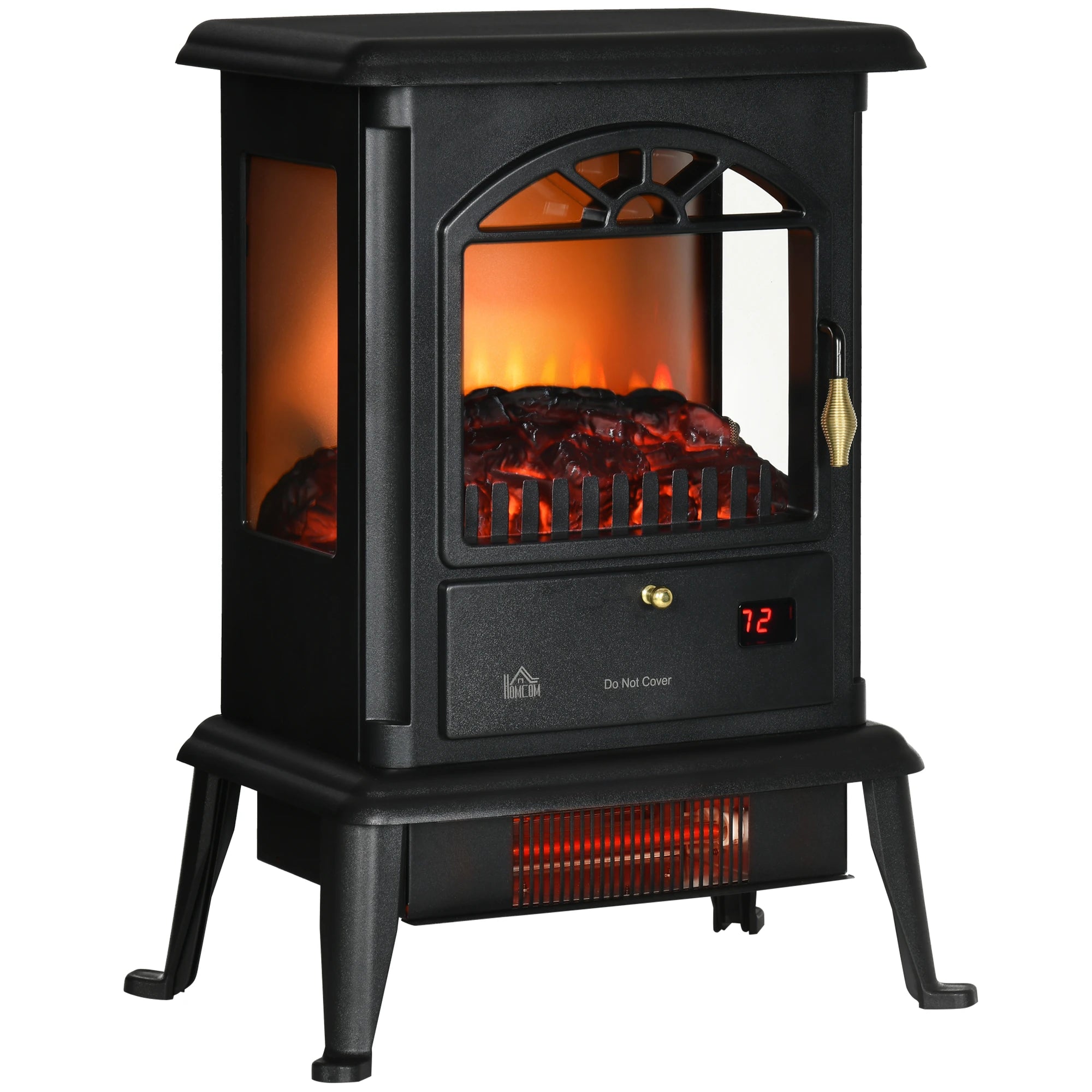 22 Infrared Electric Fireplace Stove, Freestanding Heater, 3D Flame, Adjustable Temp, Timer, 1000W/1500W, Black Electric Fireplaces Black at Gallery Canada