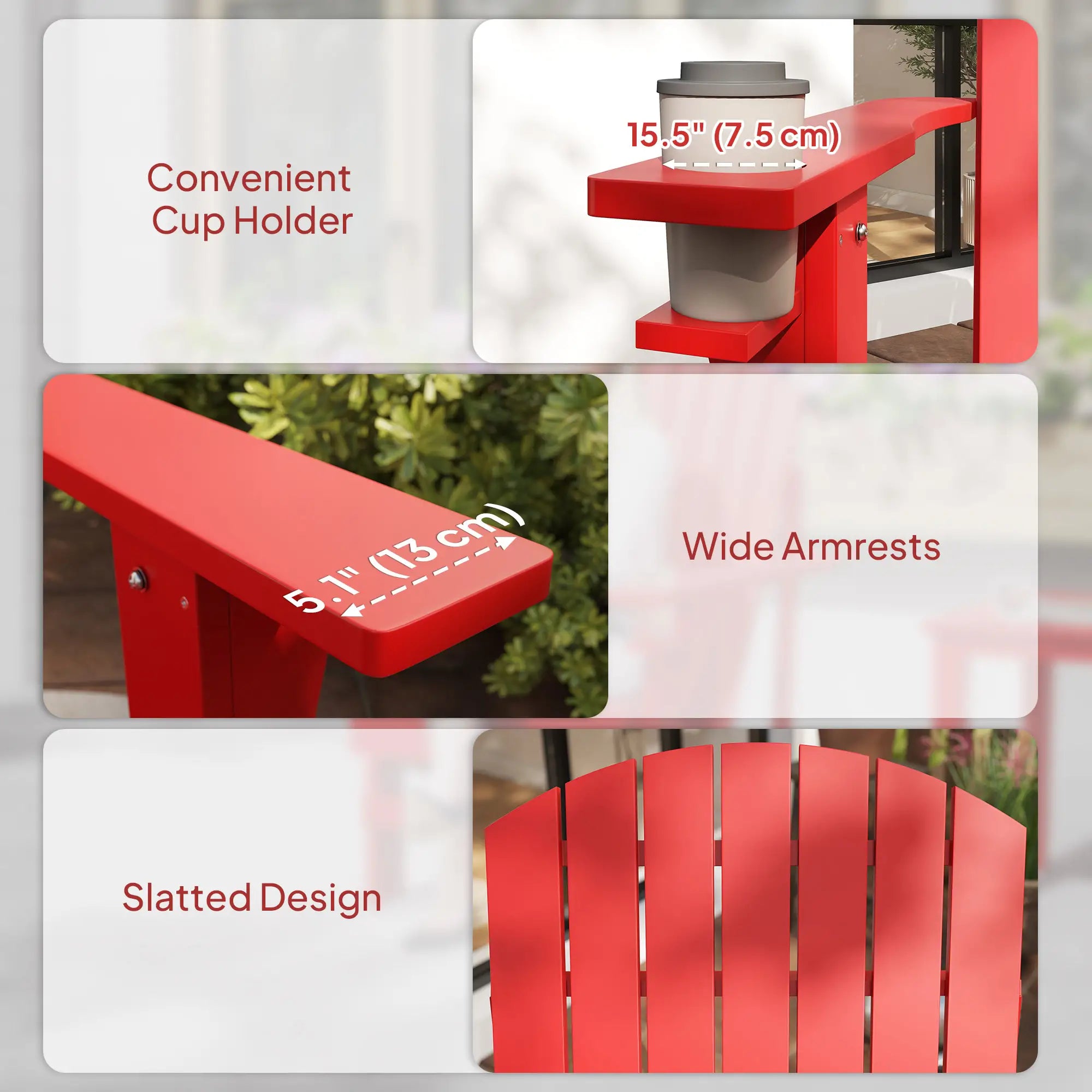 Classic Adirondack Chair, Garden Deck Chair with Cup Holder, Red Patio Chairs at Gallery Canada