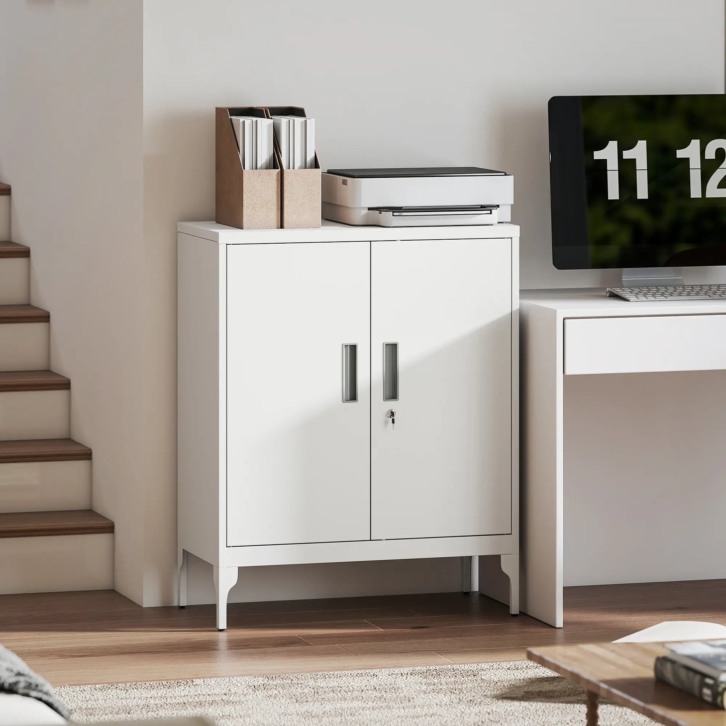 Office Storage Cabinet with Lock, Adjustable Shelves, White Office Cabinets & Cupboards at Gallery Canada