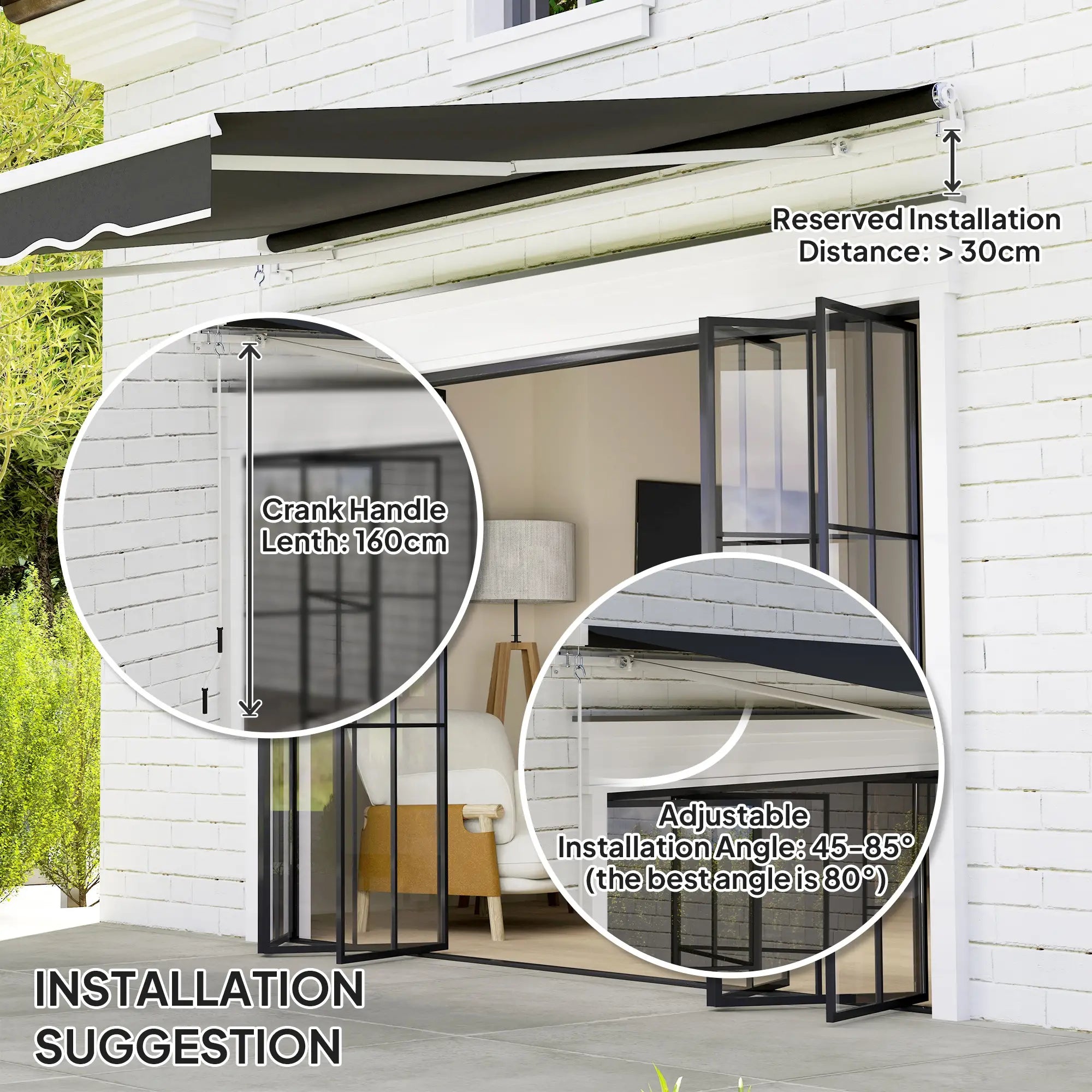 8' x 7' Retractable Patio Awning, UV Water-Resistant Fabric, Black Patio Awnings at Gallery Canada